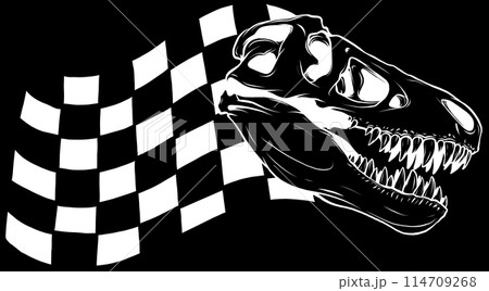 Dinosaur head skeleton in white line on black background Dinosaur head skeleton in white line on black background 114709268