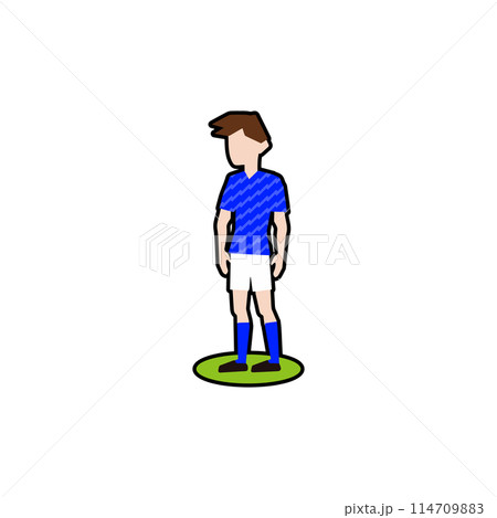 自然な姿勢で両手を下ろして立っているサッカー選手。_サッカー日本代表フィールダー01黒フチ 114709883
