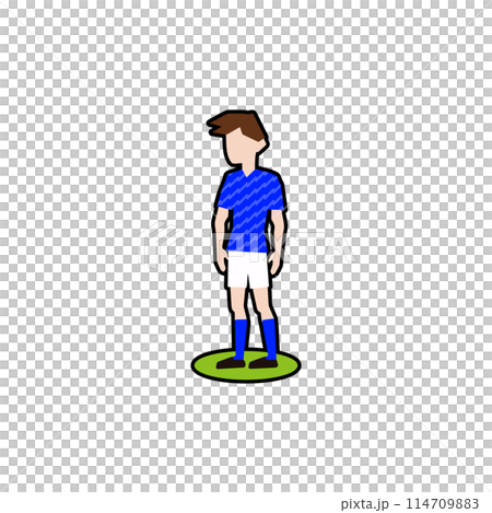 自然な姿勢で両手を下ろして立っているサッカー選手。_サッカー日本代表フィールダー01黒フチ 114709883