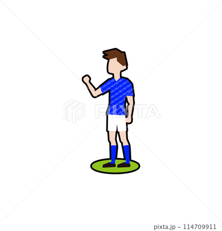 軽いガッツポーズをするサッカー選手_サッカー日本代表フィールダー25黒フチ 軽いガッツポーズをするサッカー選手_サッカー日本代表フィールダー25黒フチ 114709911