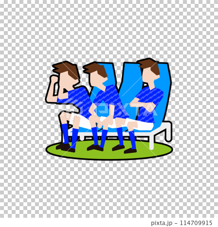 坐在替補席上的足球員_3人_日本國家足球隊守場員29黑邊框 114709915