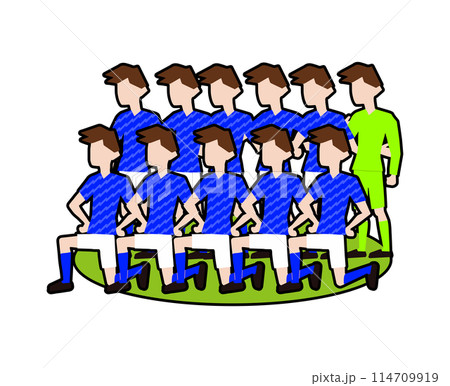 試合前の記念撮影を撮っているサッカー選手_サッカー日本代表フィールダー32黒フチ 114709919