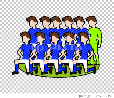 試合前の記念撮影を撮っているサッカー選手_サッカー日本代表フィールダー32黒フチ 114709919