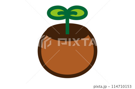 鉢植えと発芽の線画のカラーイラスト 114710153
