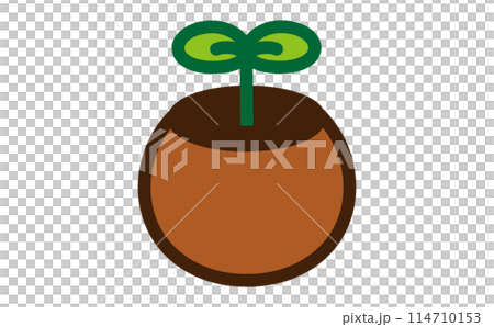 鉢植えと発芽の線画のカラーイラスト 114710153