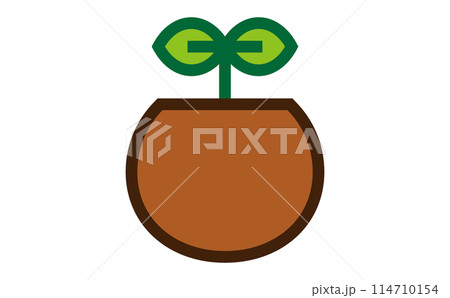 鉢植えと発芽の線画のカラーイラスト 114710154