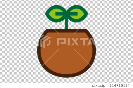 鉢植えと発芽の線画のカラーイラスト 114710154
