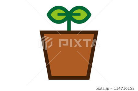 鉢植えと発芽の線画のカラーイラスト 114710158