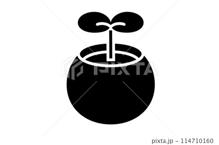 鉢植えと発芽の黒のシルエットイラスト 114710160