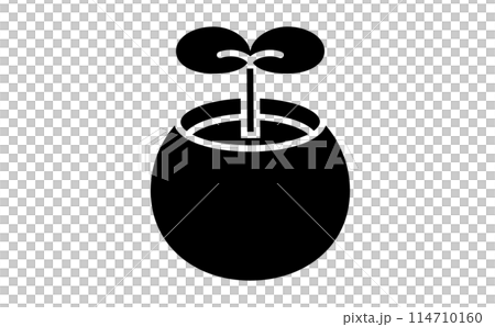 鉢植えと発芽の黒のシルエットイラスト 114710160