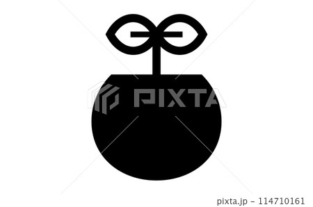 鉢植えと発芽の黒のシルエットイラスト 114710161