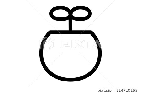 鉢植えと発芽の黒の線画イラスト 114710165