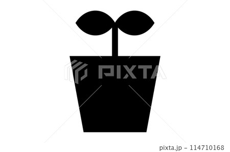 鉢植えと発芽の黒のシルエットイラスト 114710168