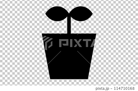 鉢植えと発芽の黒のシルエットイラスト 114710168