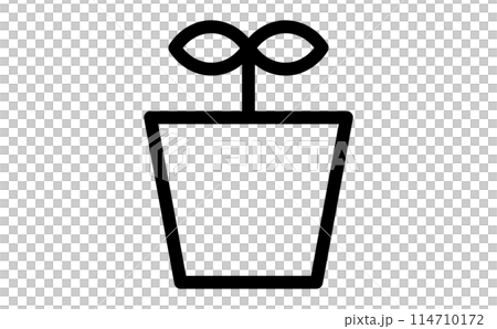 鉢植えと発芽の黒の線画イラスト 114710172
