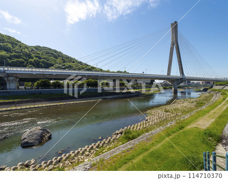 川西市と池田市の間を流れる猪名川の新猪名川大橋 114710370