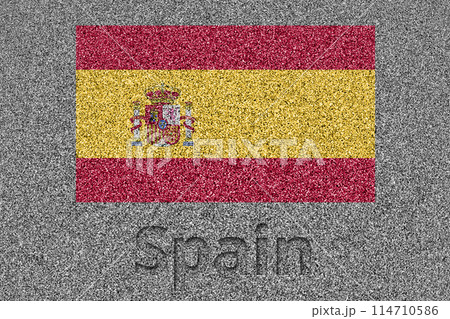 石板の上に描かれたスペインの国旗と、掘ったような「Spain」の文字 石板の上に描かれたスペインの国旗と、掘ったような「Spain」の文字 114710586