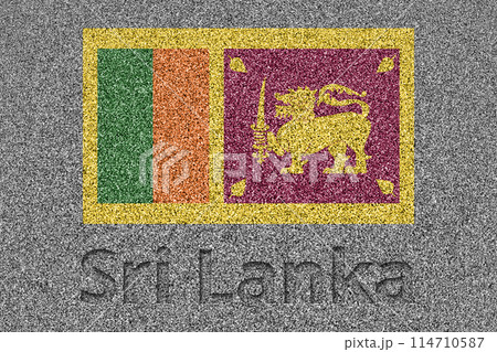 石板の上に描かれたスリランカの国旗と、掘ったような「Sri Lanka」の文字 114710587