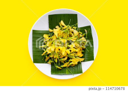 Sesbania flower on white background. 114710678