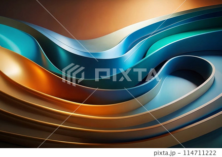 Cool to warm color transition in abstract, modern design, smooth, glossy surfaces, generative ai 114711222