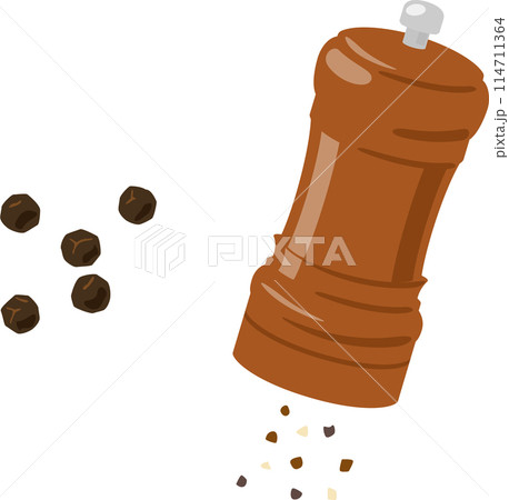 木製のペッパーミルと粒黒コショウ 木製のペッパーミルと粒黒コショウ 114711364