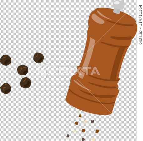 木製のペッパーミルと粒黒コショウ 木製のペッパーミルと粒黒コショウ 114711364