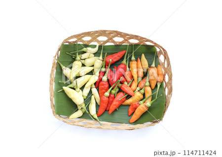 Fresh chili peppers on white background 114711424