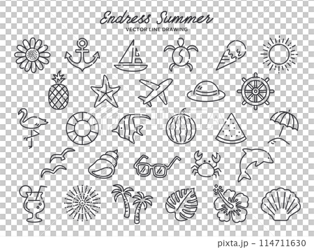 簡單的夏天和海線畫插圖 簡單的夏天和海線畫插圖 114711630