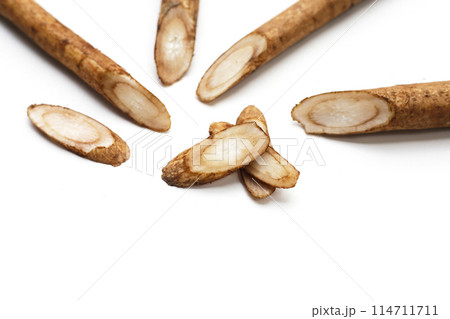 Burdock Root (Gobo) on white background. Burdock Root (Gobo) on white background. 114711711