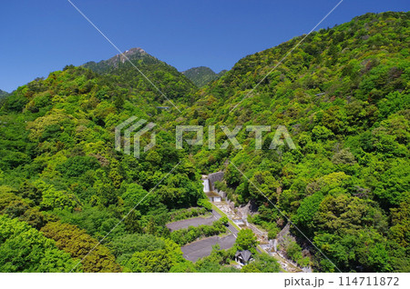 鮮やかな新緑の御在所岳山麓の風景《湯の山かもしか大橋からの眺望》 鮮やかな新緑の御在所岳山麓の風景《湯の山かもしか大橋からの眺望》 114711872