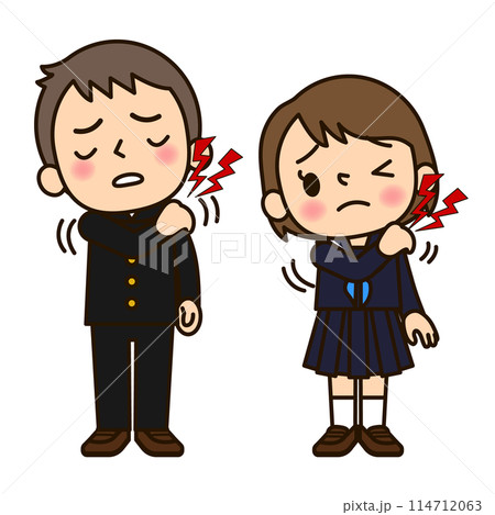 肩が痛い学生服の男女 肩が痛い学生服の男女 114712063