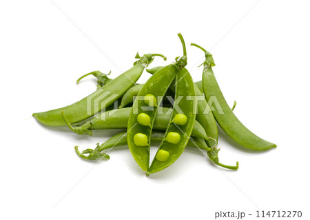 Fresh young green peas on white background. 114712270