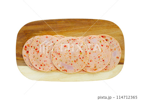Spicy sliced bologna sausage with chili Spicy sliced bologna sausage with chili 114712365