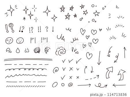 手描きの感情のあしらいの漫符や矢印アンダーライン イラスト アイコンセット 114713836