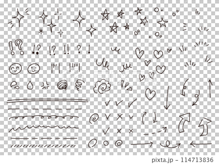 手描きの感情のあしらいの漫符や矢印アンダーライン イラスト アイコンセット 114713836