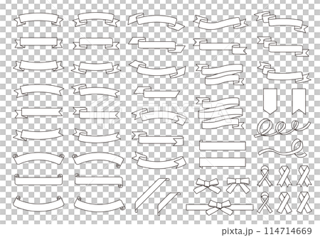 モノクロ線画のリボンフレームのベクターイラストセット 114714669