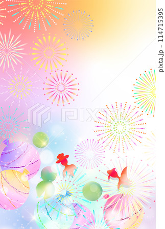 花火　夏祭り　暑中見舞い　背景	 114715395