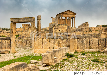 View of Capitol in archeological site of Dougga in north-west Tunisia View of Capitol in archeological site of Dougga in north-west Tunisia 114715780