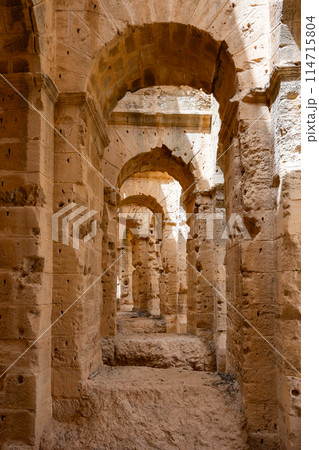 View of Amphitheatre of El Jem in Tunisia View of Amphitheatre of El Jem in Tunisia 114715804