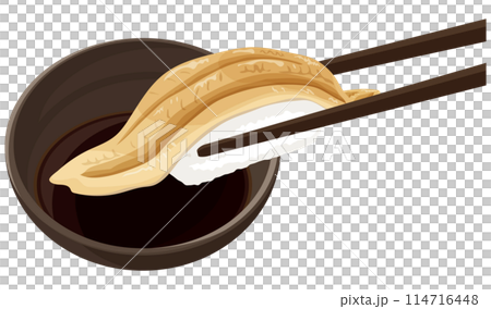 アナゴの握り寿司を醤油につける アナゴの握り寿司を醤油につける 114716448