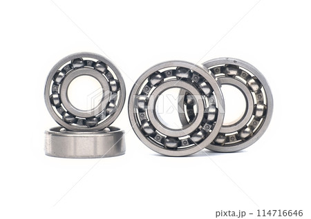 Ball bearings without seal isolated on white background Ball bearings without seal isolated on white background 114716646