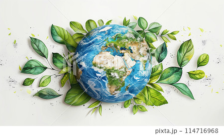 Illustration echoing the theme of Invest in our planet, intended as a backdrop for Earth Day, with a strong emphasis on ecology, AI Generated 114716968