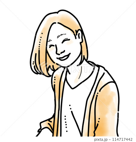 水彩風シンプルイラスト　微笑む女性 114717442