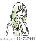 水彩風シンプルイラスト　ふんわりヘアの女性 114717449