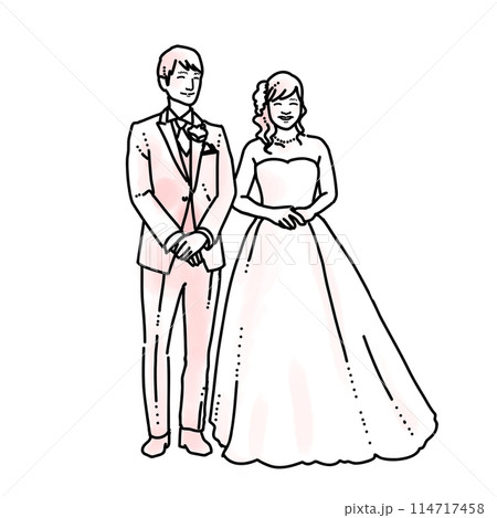 水彩風シンプルイラスト 結婚式の新郎新婦 水彩風シンプルイラスト 結婚式の新郎新婦 114717458