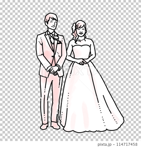 Simple watercolor illustration of bride and groom at wedding Simple watercolor illustration of bride and groom at wedding 114717458