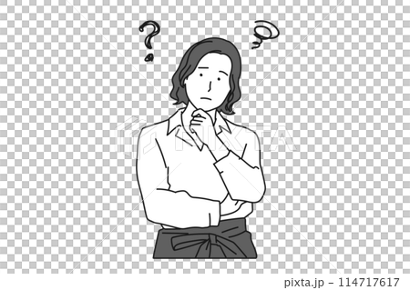 疑問に思う飲食店の女性スタッフ 114717617