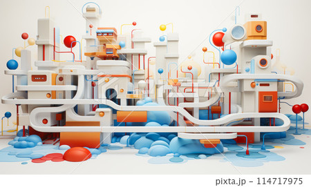 Navigate through a vibrant city maze filled with different features Navigate through a vibrant city maze filled with different features 114717975
