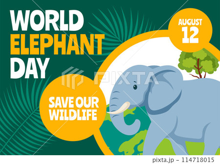 Elephant Day Social Media Background Flat Cartoon Hand Drawn Templates Illustration 114718015