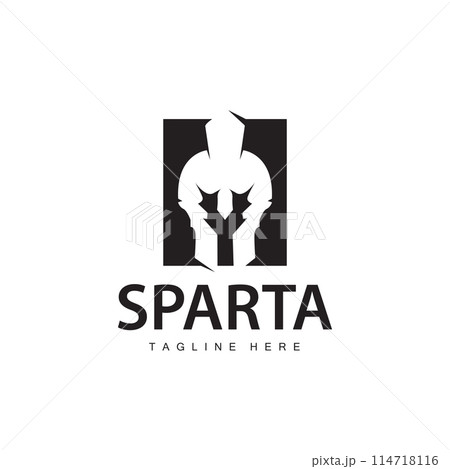 Spartan logo, barbarian warrior badge design simple silhouette spartan war helmet vector 114718116